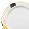 White with Black and Gold Abstract Squares Pattern Round Disposable Plastic Dinner Plates - 10.25" (120 Plates)